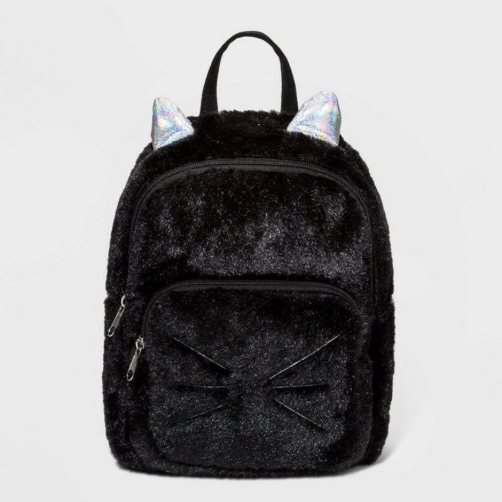 Girls Halloween Faux Fur Mini Cat Backpack